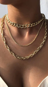 Glam 3 Layered Chains Necklace Set - Gold